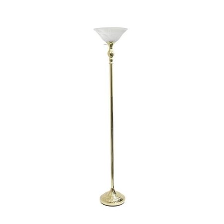 ELEGANT GARDEN DESIGN Elegant Designs LF2001-GLD 1 Light Torchiere Floor Lamp with Marbleized White Glass Shade; Gold LF2001-GLD